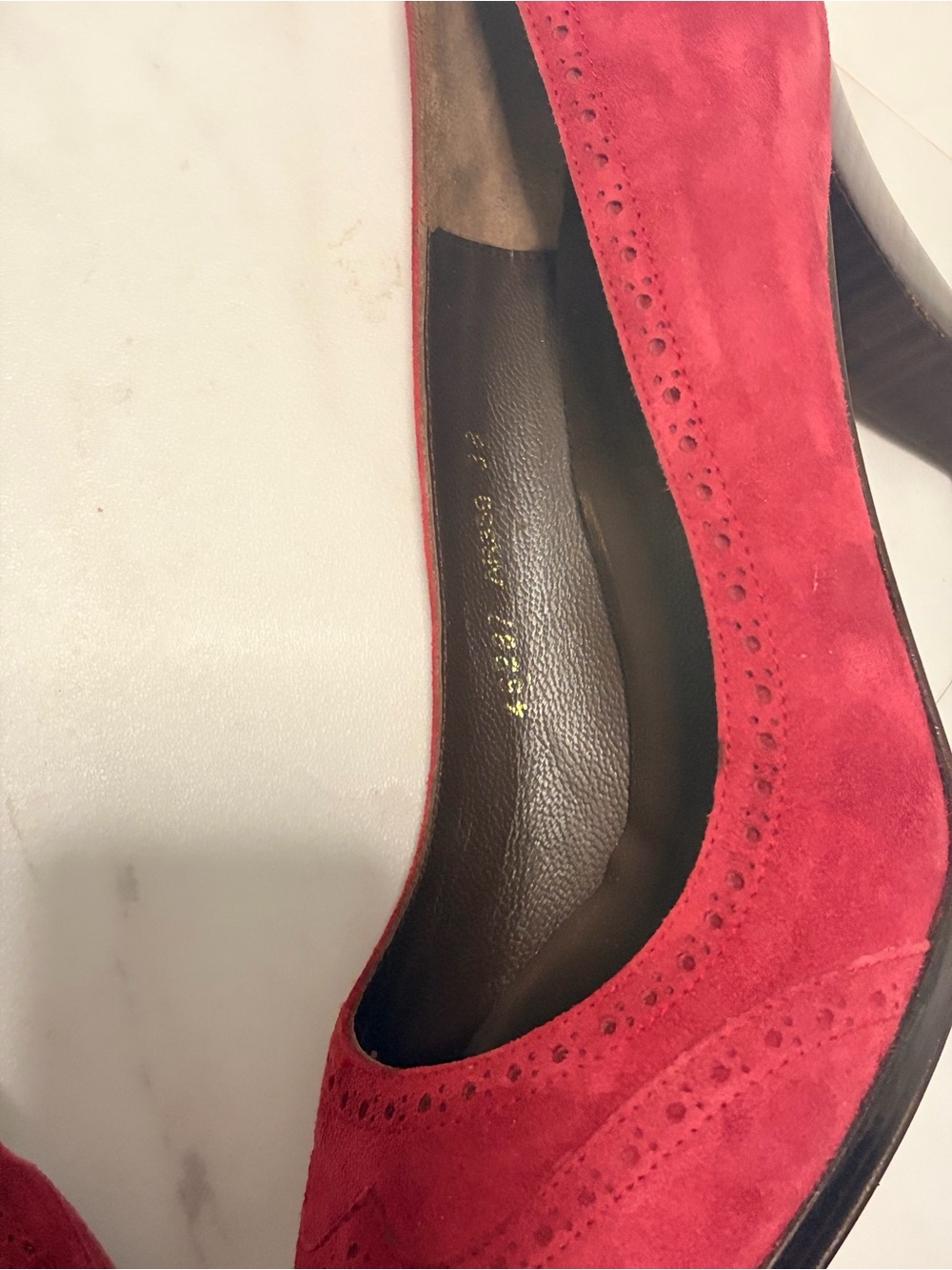 BODEN Womens Size 38 (US 7.5) Burgundy Perforated Suede Leather Pumps EUC - Picture 9 of 13